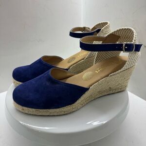 Anthropologie Paseart Blue Espadrille Wedge Sandals Size 9.5